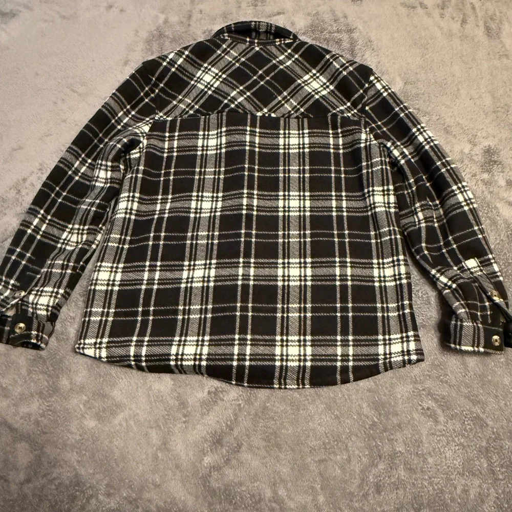 Sage Collective Black White Plaid Sherpa Lined Shirt Jacket‎ Shacket  Medium